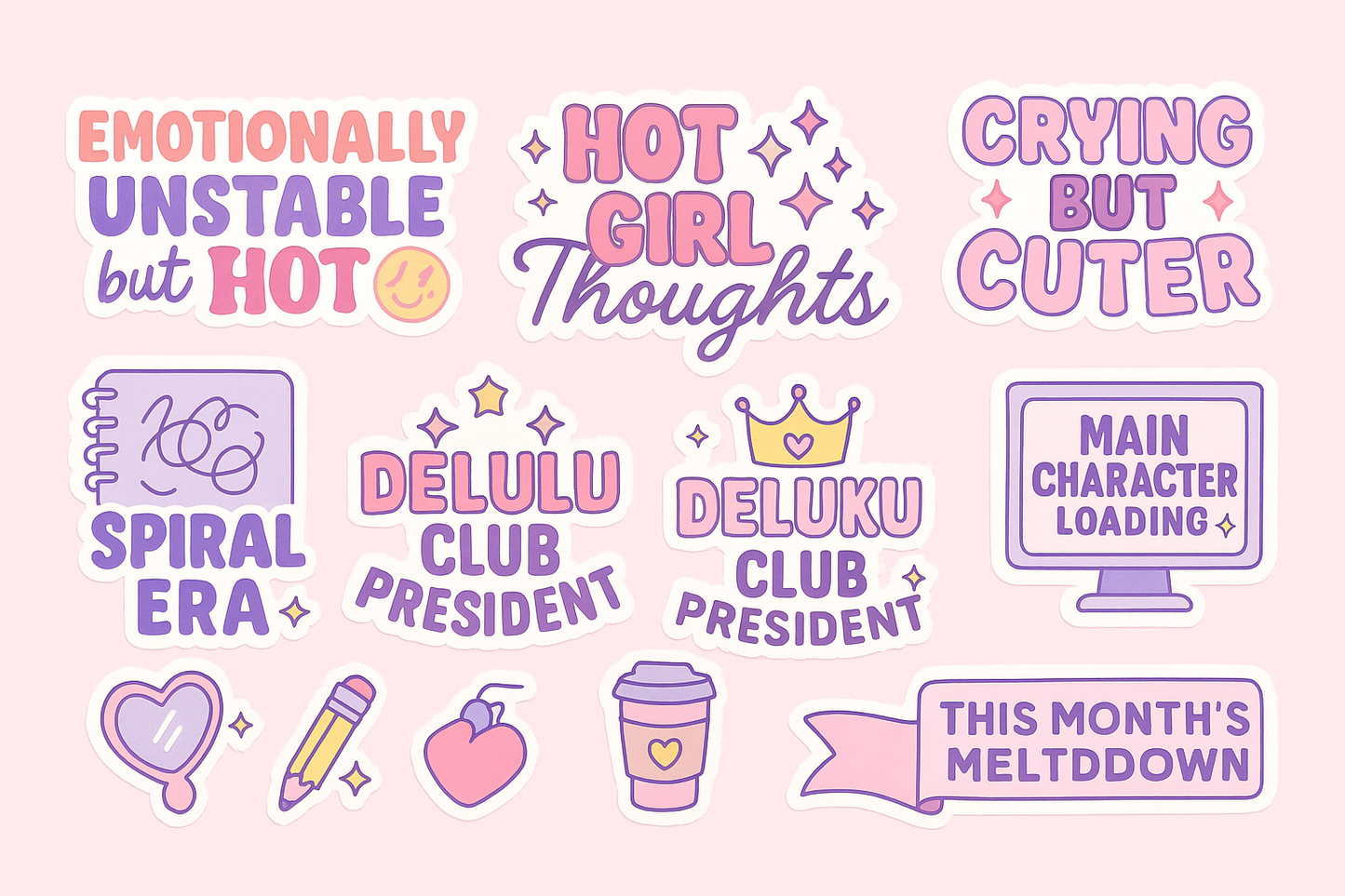 “Hot Girl Thoughts” – Sticker Sheet by Bad Pink